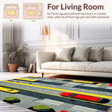 Ultra Soft Area Rug, Non Slip, Stain Resistant, Washable Area Rugs for Living Room, Bedroom, Vibrant Urban Traffic Theme Rug(Gray)