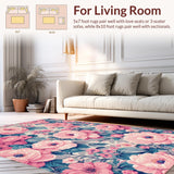Ultra Soft Area Rug, Non Slip, Stain Resistant, Washable Area Rugs for Living Room, Bedroom, Retro Floral Bedroom Foldable Washable Carpet(Pink)