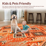 Ultra Soft Area Rug, Non Slip, Stain Resistant, Washable Area Rugs for Living Room, Bedroom, Chic Tribal Linear Composition(Orange)