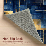 Ultra Soft Area Rug, Non Slip, Stain Resistant, Washable Area Rugs for Living Room, Bedroom, Ombre Geometric Maze Rug with Blue and Gold Gradient, Modern Abstract Design(Blue)