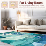 Ultra Soft Area Rug, Non Slip, Stain Resistant, Washable Area Rugs for Living Room, Bedroom, Seahorse Motif Rug with Oceanic Teal and Blue Hues and Contemporary Wave Design(Blue)