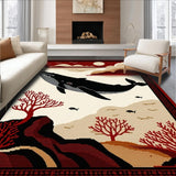 Ultra Soft Area Rug, Non Slip, Stain Resistant, Washable Area Rugs for Living Room, Bedroom, Artistic Red Nautical Illustration(Red)