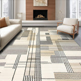 Ultra Soft Area Rug, Non Slip, Stain Resistant, Washable Area Rugs for Living Room, Bedroom, UV Resistant Reversible Patio with Contemporary Abstract Linear Motifs(Beige)