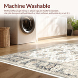 Ultra Soft Area Rug, Non Slip, Stain Resistant, Washable Area Rugs for Living Room, Bedroom, Vintage Inspired Ornate Motifs in Beige and Grey(Beige)