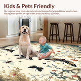 Ultra Soft Area Rug, Non Slip, Stain Resistant, Washable Area Rugs for Living Room, Bedroom, Mystical Moth Midnight Area with Botanical Fantasy Design Elements(Ivory)