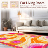 Ultra Soft Area Rug, Non Slip, Stain Resistant, Washable Area Rugs for Living Room, Bedroom, Whimsical Rainbow Motif Accent Piece(Orange)