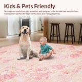 Ultra Soft Area Rug, Non Slip, Stain Resistant, Washable Area Rugs for Living Room, Bedroom, Chic Pink Floral Motif(Pink)