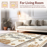 Ultra Soft Area Rug, Non Slip, Stain Resistant, Washable Area Rugs for Living Room, Bedroom, Luxurious Neutral Tiled Design(Beige)