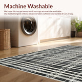 Ultra Soft Area Rug, Non Slip, Stain Resistant, Washable Area Rugs for Living Room, Bedroom, Graphic Stripe Rug with Interlocking Band Motifs and Fine Lines(Gray)