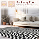 Ultra Soft Area Rug, Non Slip, Stain Resistant, Washable Area Rugs for Living Room, Bedroom, Striped Woven Rug: Farmhouse Style Area Rug(Black)