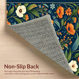 Ultra Soft Area Rug, Non Slip, Stain Resistant, Washable Area Rugs for Living Room, Bedroom, Chic Floral Fusion Elements(Blue)