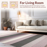 Ultra Soft Area Rug, Non Slip, Stain Resistant, Washable Area Rugs for Living Room, Bedroom, Chic Neutral Textured Stripe Motif(Purple)