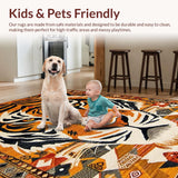 Ultra Soft Area Rug, Non Slip, Stain Resistant, Washable Area Rugs for Living Room, Bedroom, Cozy Camel Ethnic Print(Orange)
