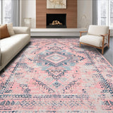 Ultra Soft Area Rug, Non Slip, Stain Resistant, Washable Area Rugs for Living Room, Bedroom, Elegant Distressed Ogee Pattern(Pink)