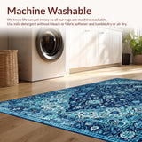 Ultra Soft Area Rug, Non Slip, Stain Resistant, Washable Area Rugs for Living Room, Bedroom, Elegant Faded Floral Arrangement(Blue)