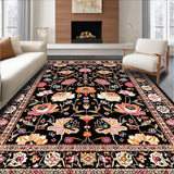 Ultra Soft Area Rug, Non Slip, Stain Resistant, Washable Area Rugs for Living Room, Bedroom, Abstract Black Blossom Pattern(Black)