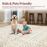 Ultra Soft Area Rug, Non Slip, Stain Resistant, Washable Area Rugs for Living Room, Bedroom, Sophisticated Rustic Ogee Pattern(Beige)