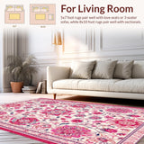 Ultra Soft Area Rug, Non Slip, Stain Resistant, Washable Area Rugs for Living Room, Bedroom, Lively Retro Flower Print Charm(White)