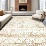 Ultra Soft Area Rug, Non Slip, Stain Resistant, Washable Area Rugs for Living Room, Bedroom, Durable Boho Vinyl Area With Intricate Geometric Lattice Motif(Beige)