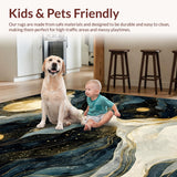 Ultra Soft Area Rug, Non Slip, Stain Resistant, Washable Area Rugs for Living Room, Bedroom, Liquid Celestial Waves Rug Abstract Sun Moon Phases with Flowing Star Trails(Blue)