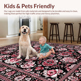 Ultra Soft Area Rug, Non Slip, Stain Resistant, Washable Area Rugs for Living Room, Bedroom, Elegant Black Floral Motif(Black)
