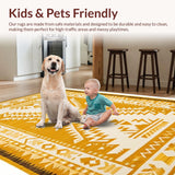 Ultra Soft Area Rug, Non Slip, Stain Resistant, Washable Area Rugs for Living Room, Bedroom, Vibrant Southwest Geometric Fusion(Gold)
