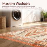 Ultra Soft Area Rug, Non Slip, Stain Resistant, Washable Area Rugs for Living Room, Bedroom, Geometric Diamond Stripe Earthy Beige Rich Terracotta(Orange)