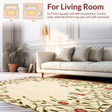 Ultra Soft Area Rug, Non Slip, Stain Resistant, Washable Area Rugs for Living Room, Bedroom, Artistic Amelia Floral Area with Sophisticated Botanical Accents(Beige)