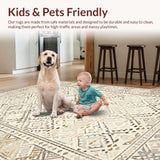 Ultra Soft Area Rug, Non Slip, Stain Resistant, Washable Area Rugs for Living Room, Bedroom, Rustic Warm Toned Geometric Theme(Beige)