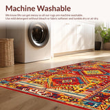 Ultra Soft Area Rug, Non Slip, Stain Resistant, Washable Area Rugs for Living Room, Bedroom, Artistic Colorful Patchwork Motif(Red)
