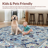 Ultra Soft Area Rug, Non Slip, Stain Resistant, Washable Area Rugs for Living Room, Bedroom, Stylish Ornate Blue Pattern(Gray)