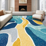 Ultra Soft Area Rug, Non Slip, Stain Resistant, Washable Area Rugs for Living Room, Bedroom, Funky Coastal Mosaic Rug Featuring Abstract Seashells and Surfboard Shapes(Blue)