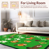 Ultra Soft Area Rug, Non Slip, Stain Resistant, Washable Area Rugs for Living Room, Bedroom, Whimsical Animal Track Motif(Green)