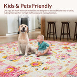 Ultra Soft Area Rug, Non Slip, Stain Resistant, Washable Area Rugs for Living Room, Bedroom, Serene Cream Pink Garden Theme(White)