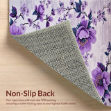 Ultra Soft Area Rug, Non Slip, Stain Resistant, Washable Area Rugs for Living Room, Bedroom, Feminine Round Floral Charm(Purple)