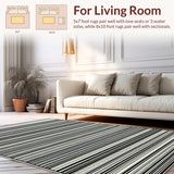 Ultra Soft Area Rug, Non Slip, Stain Resistant, Washable Area Rugs for Living Room, Bedroom, Hand Woven Area Rug Classic Black and White Banded Design(Black)