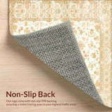 Traditional Rectangle with Beige Tonal Distressed Floral and Lattice Design(Beige)