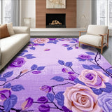 Ultra Soft Area Rug, Non Slip, Stain Resistant, Washable Area Rugs for Living Room, Bedroom, Charming Plush Floral Design(Purple)