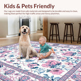 Ultra Soft Area Rug, Non Slip, Stain Resistant, Washable Area Rugs for Living Room, Bedroom, Delicate Blossom and Feather Theme(White)