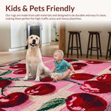 Ultra Soft Area Rug, Non Slip, Stain Resistant, Washable Area Rugs for Living Room, Bedroom, Pink Bow Carpet with Cherry Accents and Fruit Design(Pink)
