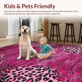 Ultra Soft Area Rug, Non Slip, Stain Resistant, Washable Area Rugs for Living Room, Bedroom, Vibrant Playful Cheetah Theme(Pink)