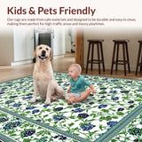Ultra Soft Area Rug, Non Slip, Stain Resistant, Washable Area Rugs for Living Room, Bedroom, Sophisticated Abstract Green Hues(White)