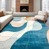 Ultra Soft Area Rug, Non Slip, Stain Resistant, Washable Area Rugs for Living Room, Bedroom, Modern Abstract Beige & Azure Blue Hues Artistic(Blue)