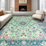 Ultra Soft Area Rug, Non Slip, Stain Resistant, Washable Area Rugs for Living Room, Bedroom, Eclectic Botanical Tiled Design(Ivory)