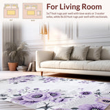 Ultra Soft Area Rug, Non Slip, Stain Resistant, Washable Area Rugs for Living Room, Bedroom, Artistic Floral Swirl Aesthetic(Purple)
