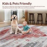 Ultra Soft Area Rug, Non Slip, Stain Resistant, Washable Area Rugs for Living Room, Bedroom, Rustic Textured Linear Pattern(Red)