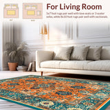 Ultra Soft Area Rug, Non Slip, Stain Resistant, Washable Area Rugs for Living Room, Bedroom, Artful Distressed Lattice Style(Orange)