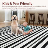 Ultra Soft Area Rug, Non Slip, Stain Resistant, Washable Area Rugs for Living Room, Bedroom, Minimalist Dual Tone Stripe Runner Carpet with Crisp Black and White Bands(Black)