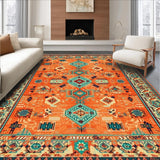 Ultra Soft Area Rug, Non Slip, Stain Resistant, Washable Area Rugs for Living Room, Bedroom, Lively Orange Tiled Motif(Orange)