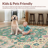 Ultra Soft Area Rug, Non Slip, Stain Resistant, Washable Area Rugs for Living Room, Bedroom, Pastel Eclectic Botanical Design(Blue)